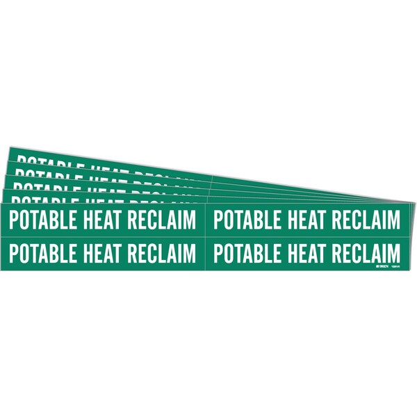 Brady POTABLE HEAT RECLAIM Pipe Marker Style 4 White on Green 4 per Card, 5 PK 106141-PK - main